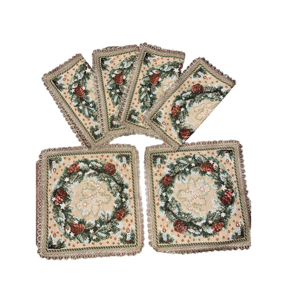 RARE! Moscow Weather And Finishing Mill Placemat Holiday Embroidered Set Of 6